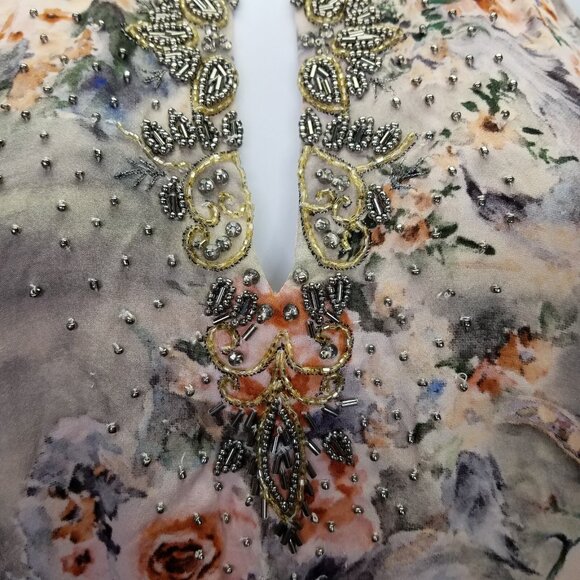 Haute Hippie Maxi Dress Women 2 Wished Upon Silk High Low Beaded Collar High Low - Picture 5 of 16